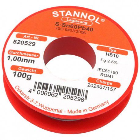 Jootetina räbustiga Sn60/Pb40 Ø1mm 100g STANNOL
