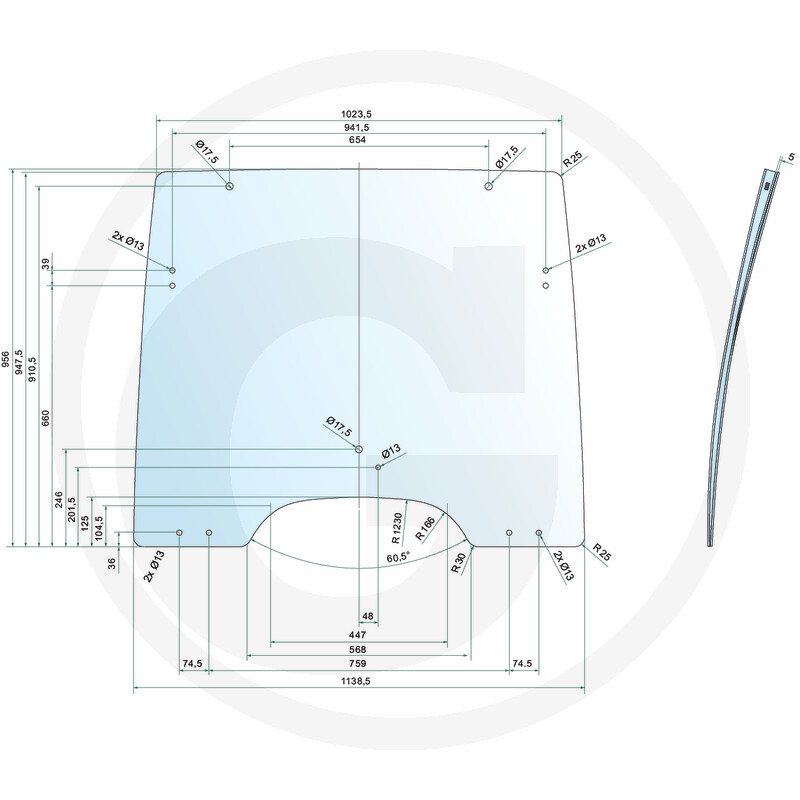 Esiklaas ülemine JD R264822 (5100R/M seeria) GRANIT